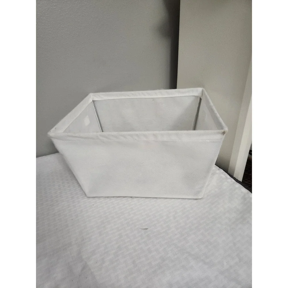 White Fabric Storage Bin Collapsible Organizer with Handle Rectangular Basket